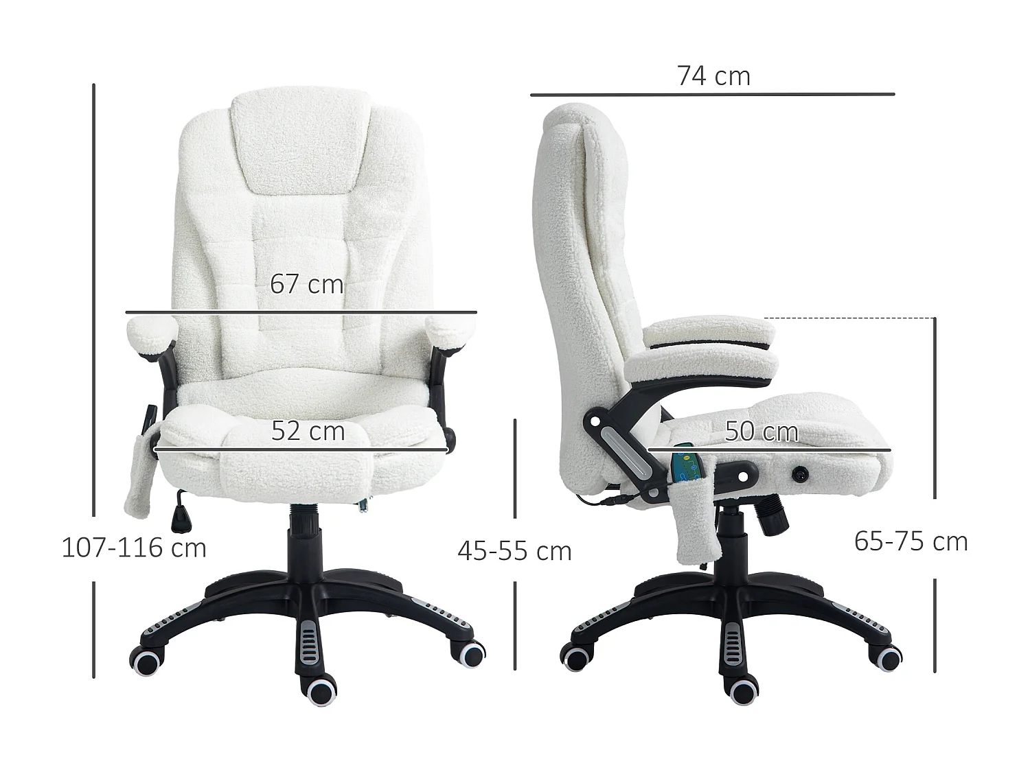 Fauteuil de bureau direction massant chauffant hauteur réglable dossier inclinable effet laine bouclée blanc