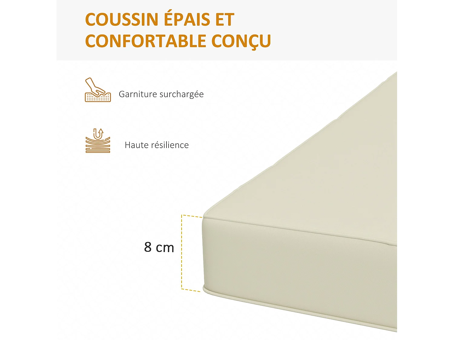 Coussin de banc de jardin déhoussable - coussin balancelle - dim. 120L x 50l cm - rembourrage 8 cm - cordons d'attache - polyester crème