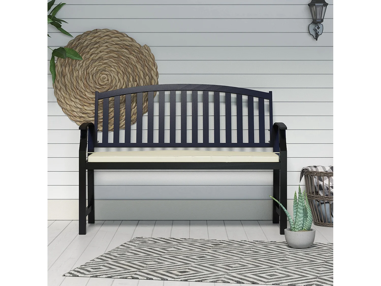 Coussin de banc de jardin déhoussable - coussin balancelle - dim. 120L x 50l cm - rembourrage 8 cm - cordons d'attache - polyester crème