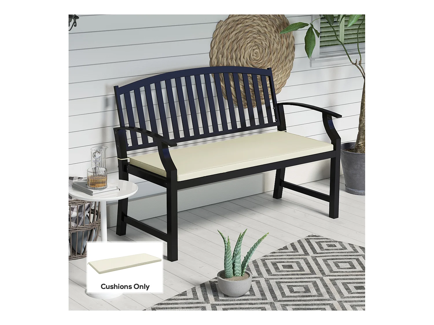 Coussin de banc de jardin déhoussable - coussin balancelle - dim. 120L x 50l cm - rembourrage 8 cm - cordons d'attache - polyester crème