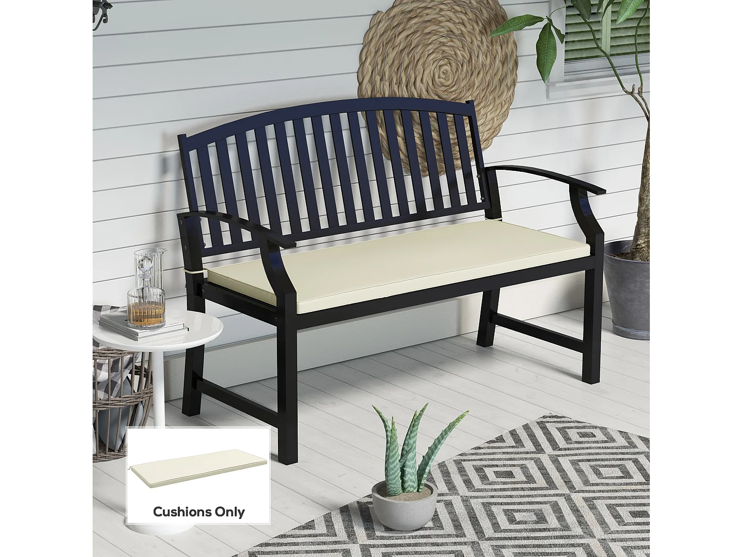 Coussin de banc de jardin déhoussable - coussin balancelle - dim. 120L x 50l cm - rembourrage 8 cm - cordons d'attache - polyester crème