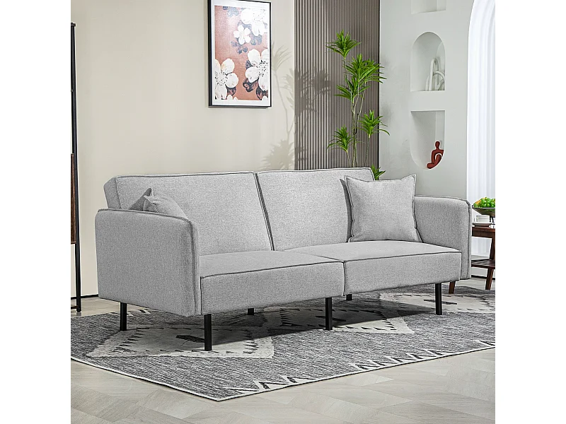 Canapé convertible 3 places, canapé-lit clic-clac, avec 2 coussins 195l x 89P x 87H cm gris clair