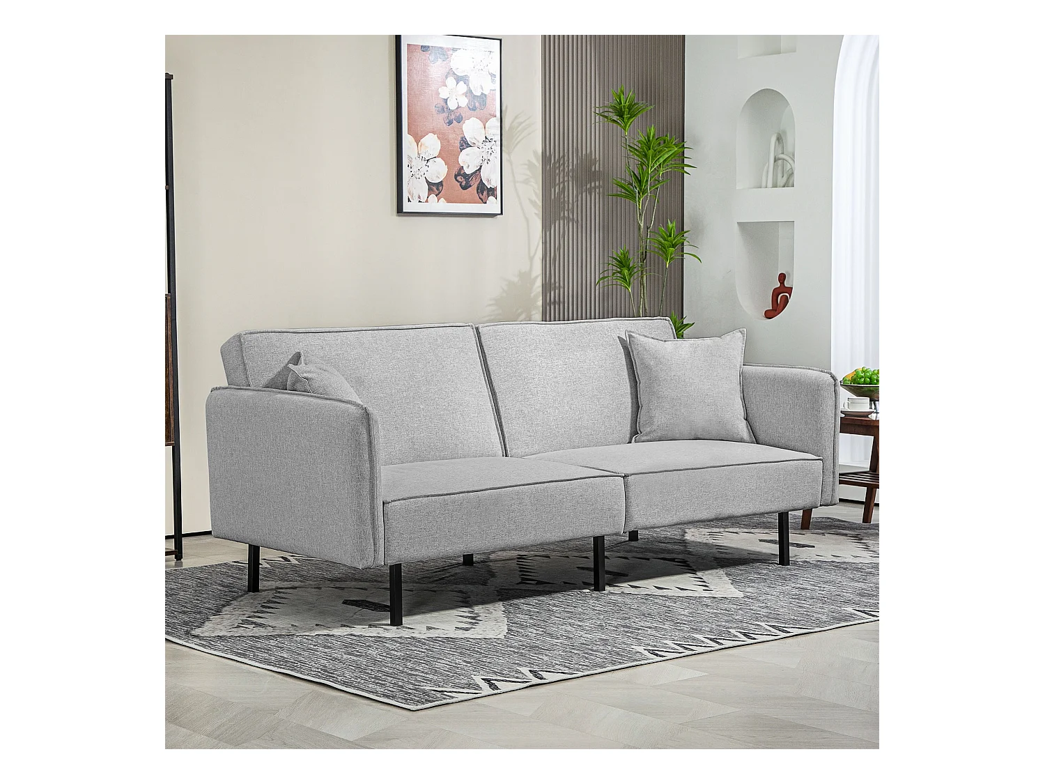 Canapé convertible 3 places, canapé-lit clic-clac, avec 2 coussins 195l x 89P x 87H cm gris clair