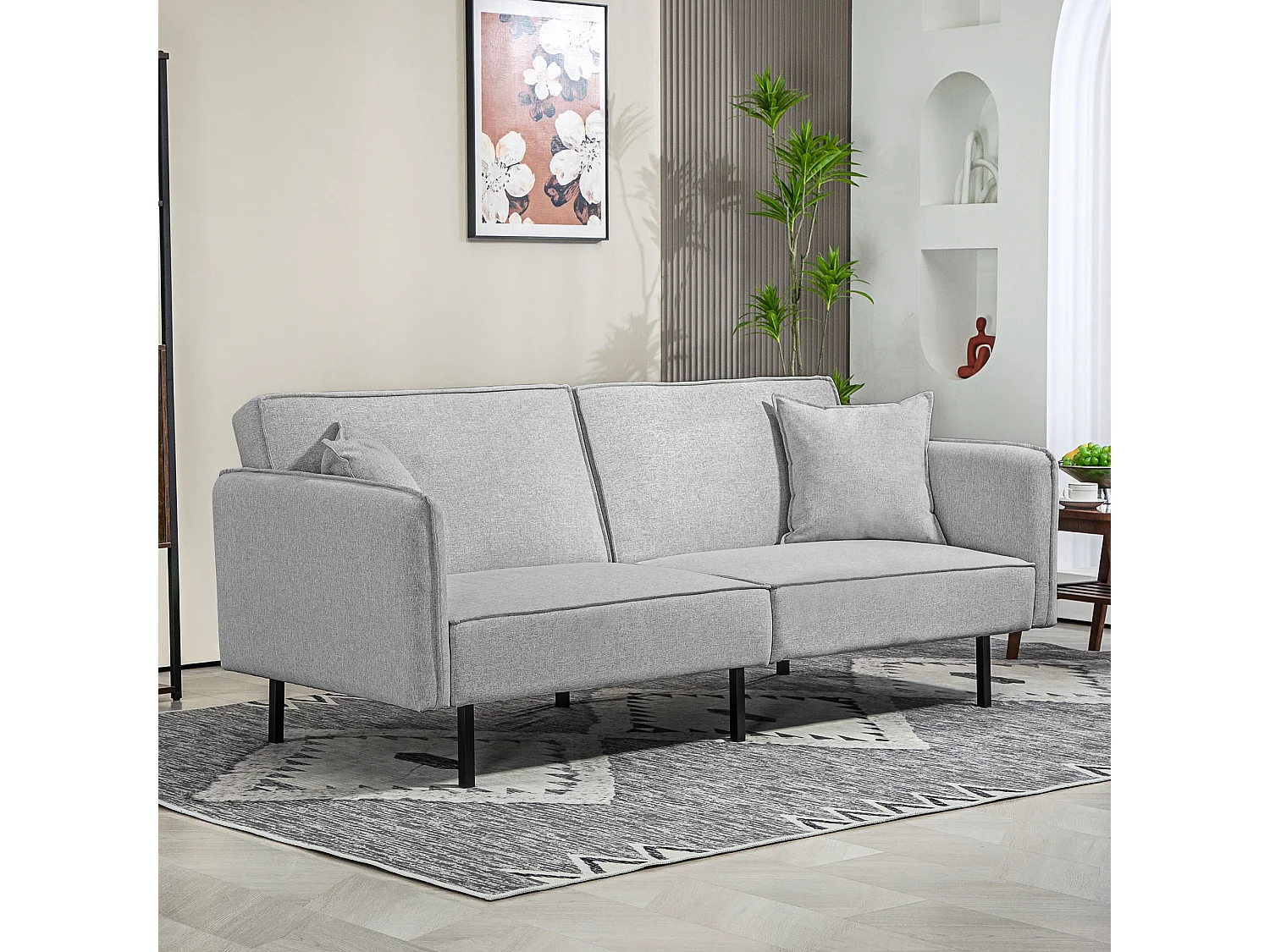 Canapé convertible 3 places, canapé-lit clic-clac, avec 2 coussins 195l x 89P x 87H cm gris clair