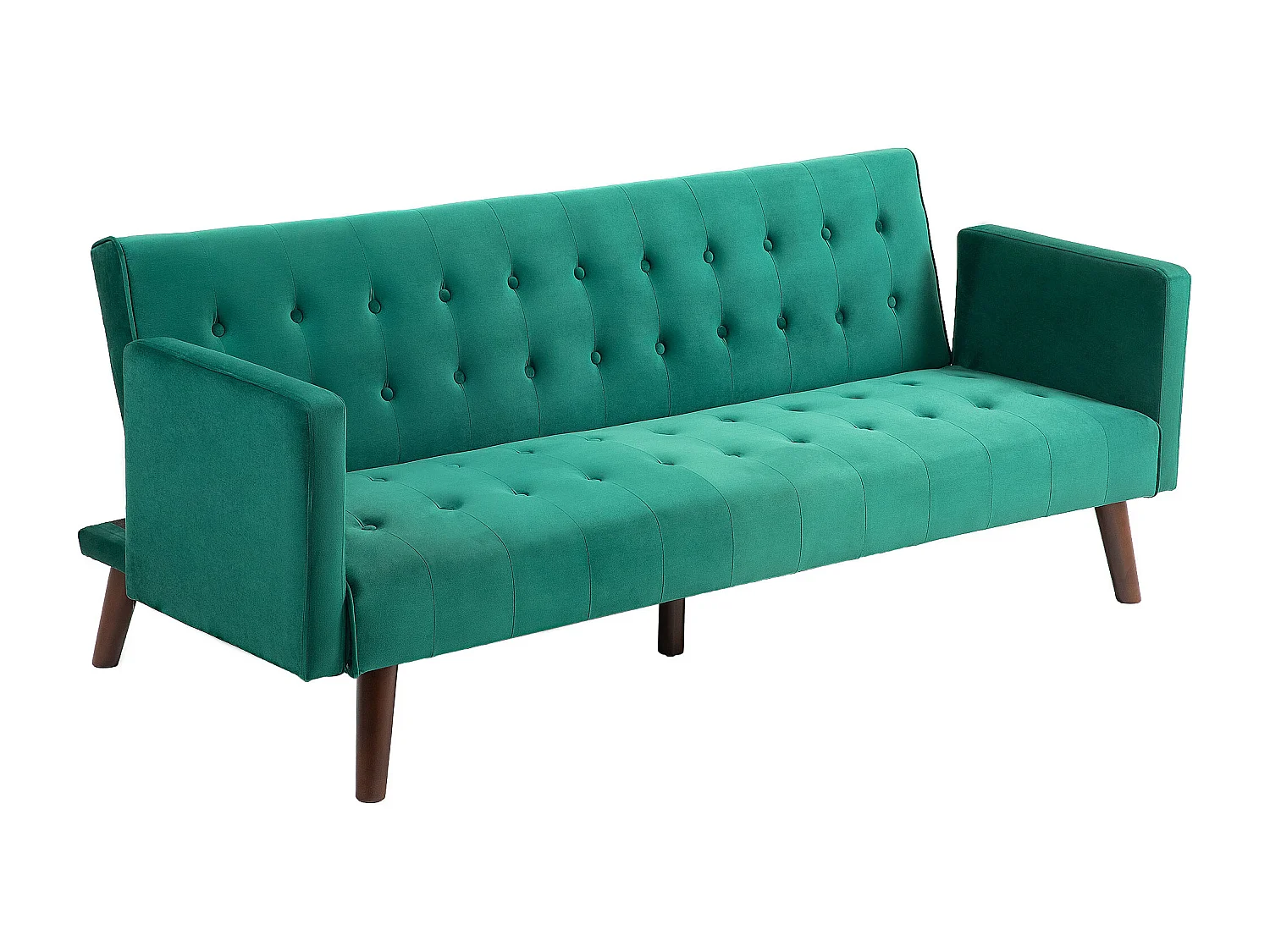 Canapé convertible 3 places design Chesterfield inclinable réglable effet capitonné velours vert turquoise