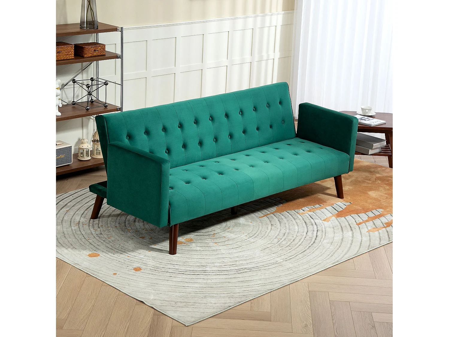 Canapé convertible 3 places design Chesterfield inclinable réglable effet capitonné velours vert turquoise