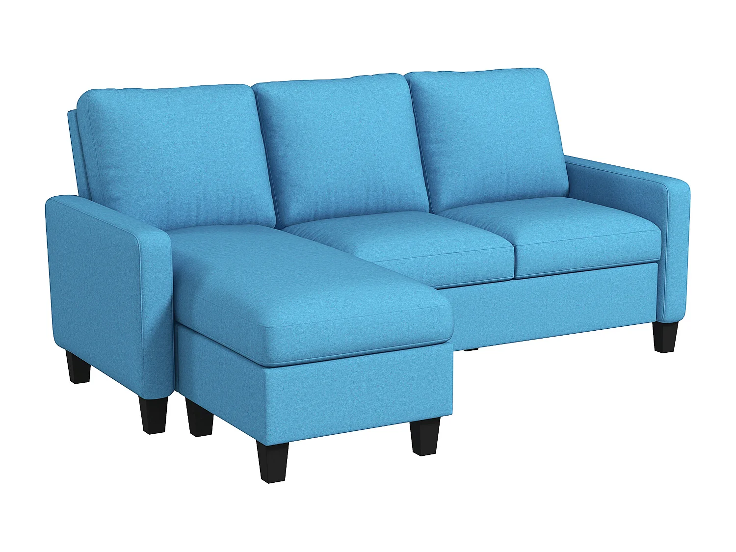 Canapé d'angle 3 places méridienne réversible garnissage mousse haute densité 28D tissu polyester bleu