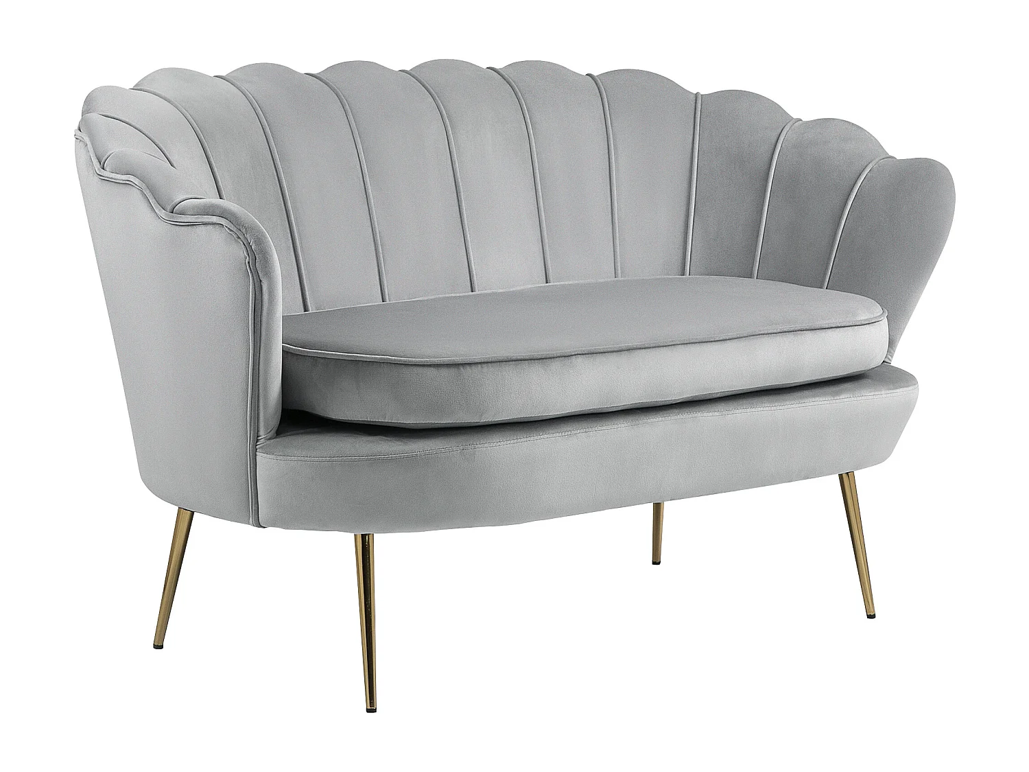 Canapé 2 places coquillage canapé design dim. 130L x 77l x 77H cm pieds dorés effilés velours gris