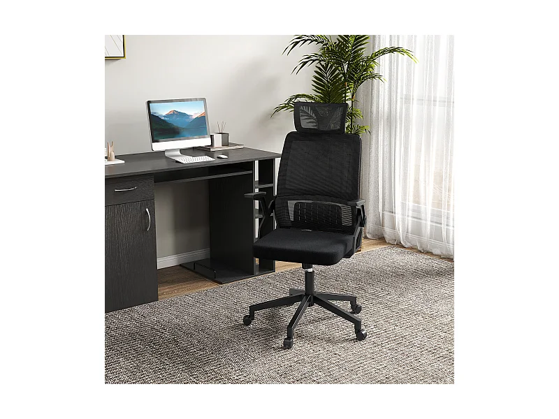 Chaise de bureau ergonomique réglable inclinable pivotante maille polyester noir