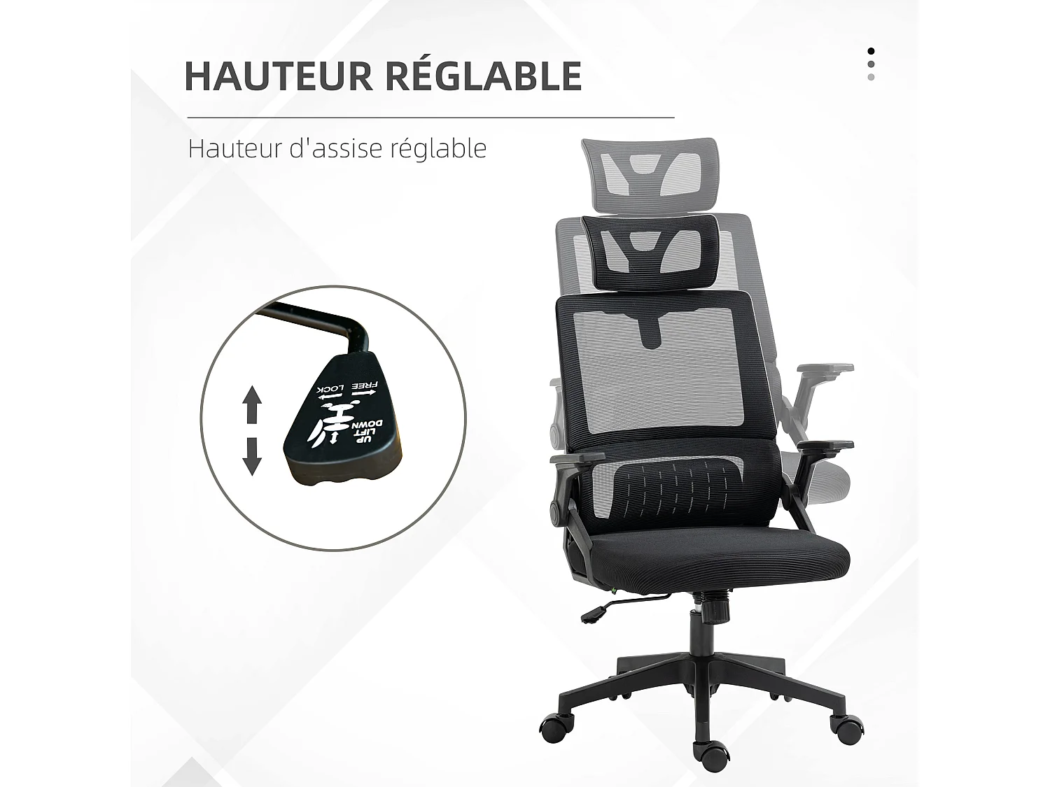 Chaise de bureau ergonomique réglable inclinable pivotante maille polyester noir
