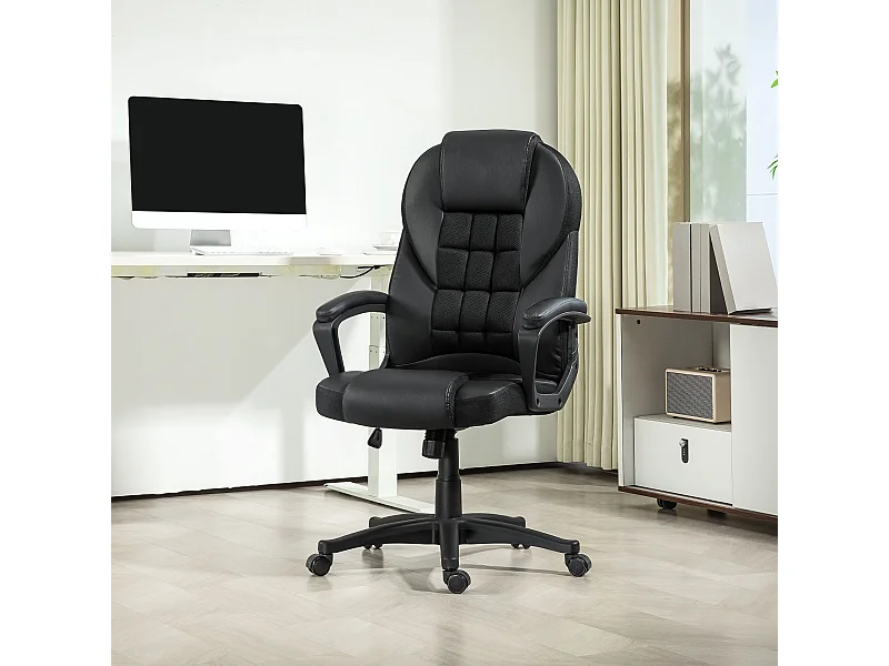 Chaise de bureau manager ergonomique - hauteur réglable, fonction à bascule, pivotant - PU polyester noir