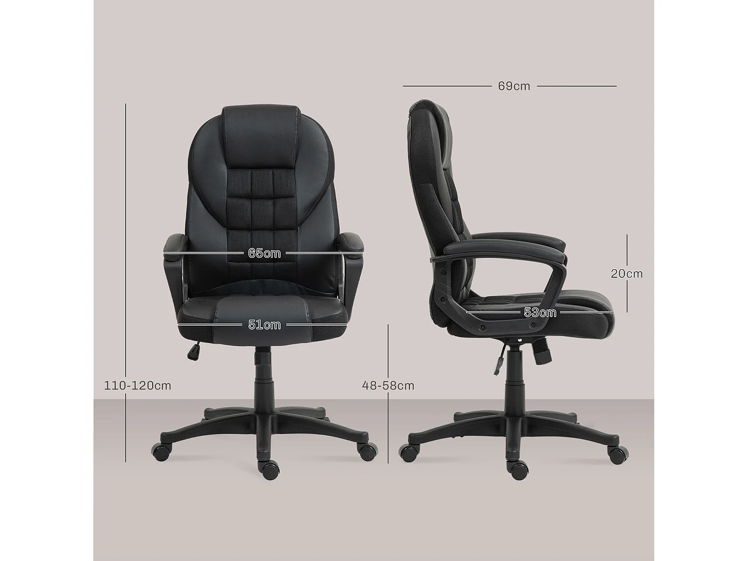 Chaise de bureau manager ergonomique - hauteur réglable, fonction à bascule, pivotant - PU polyester noir