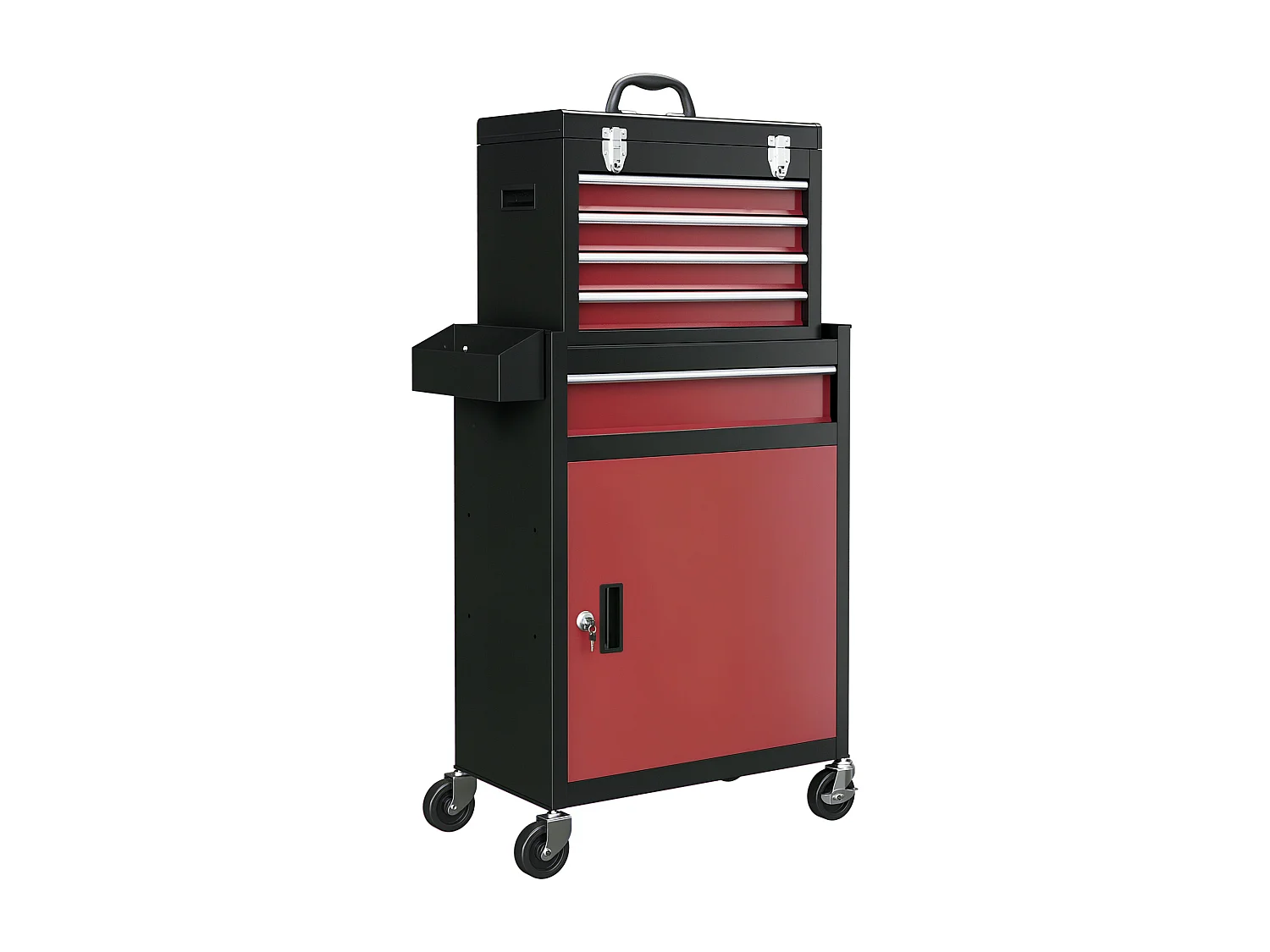 Servante d'atelier -  chariot d'atelier d'outillage - 5 tiroirs, porte verrouillable - caisse à outils amovible - acier rouge noir