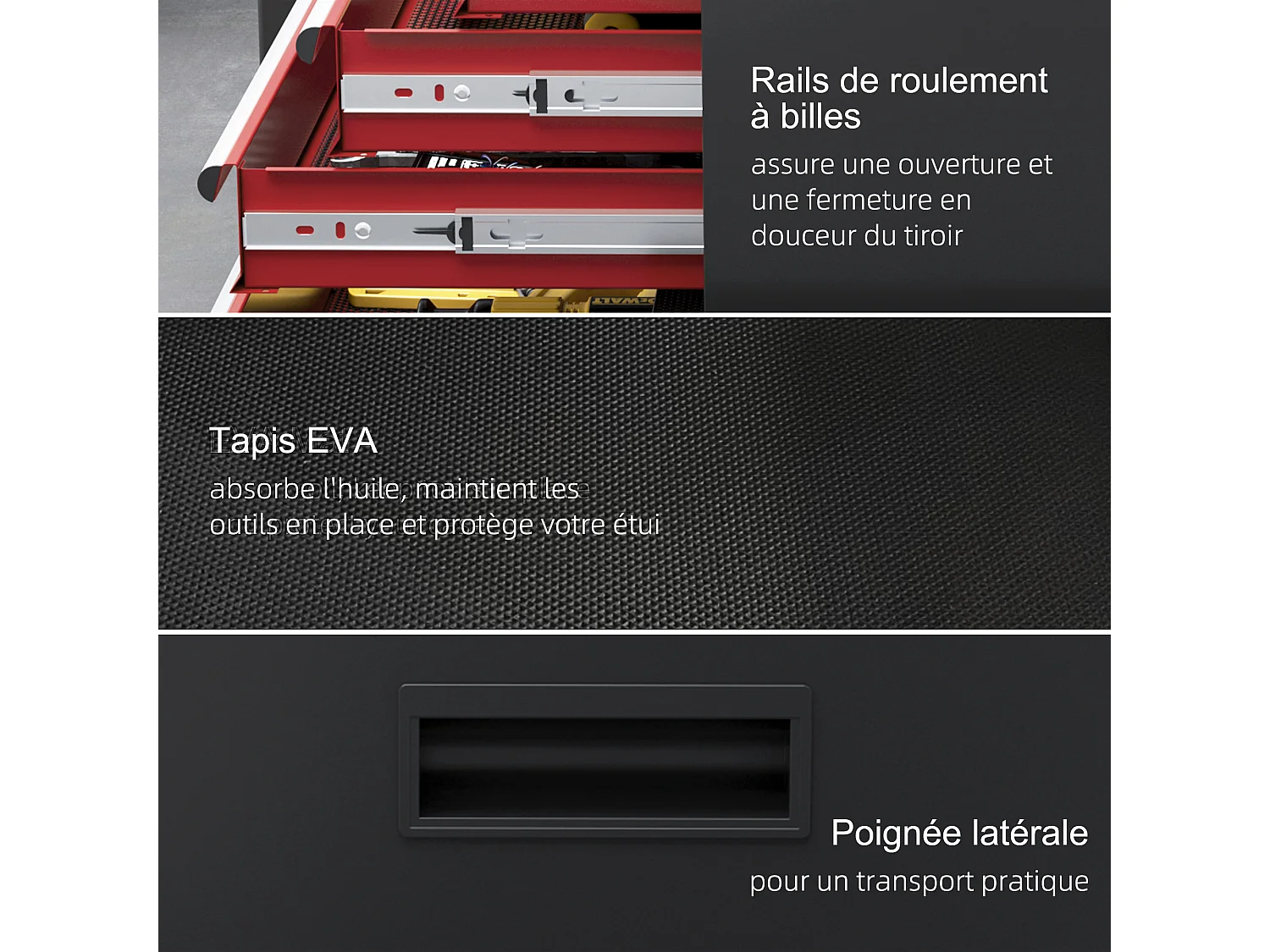 Servante d'atelier -  chariot d'atelier d'outillage - 5 tiroirs, porte verrouillable - caisse à outils amovible - acier rouge noir