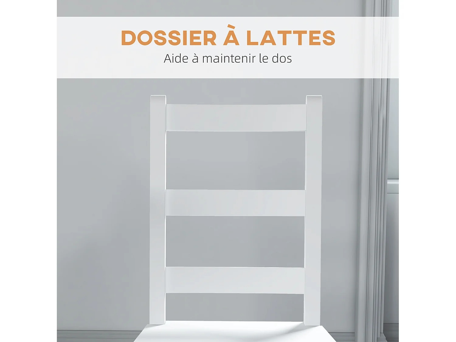 Lot de 2 chaises dossier lattes style rural chic bois de pin blanc