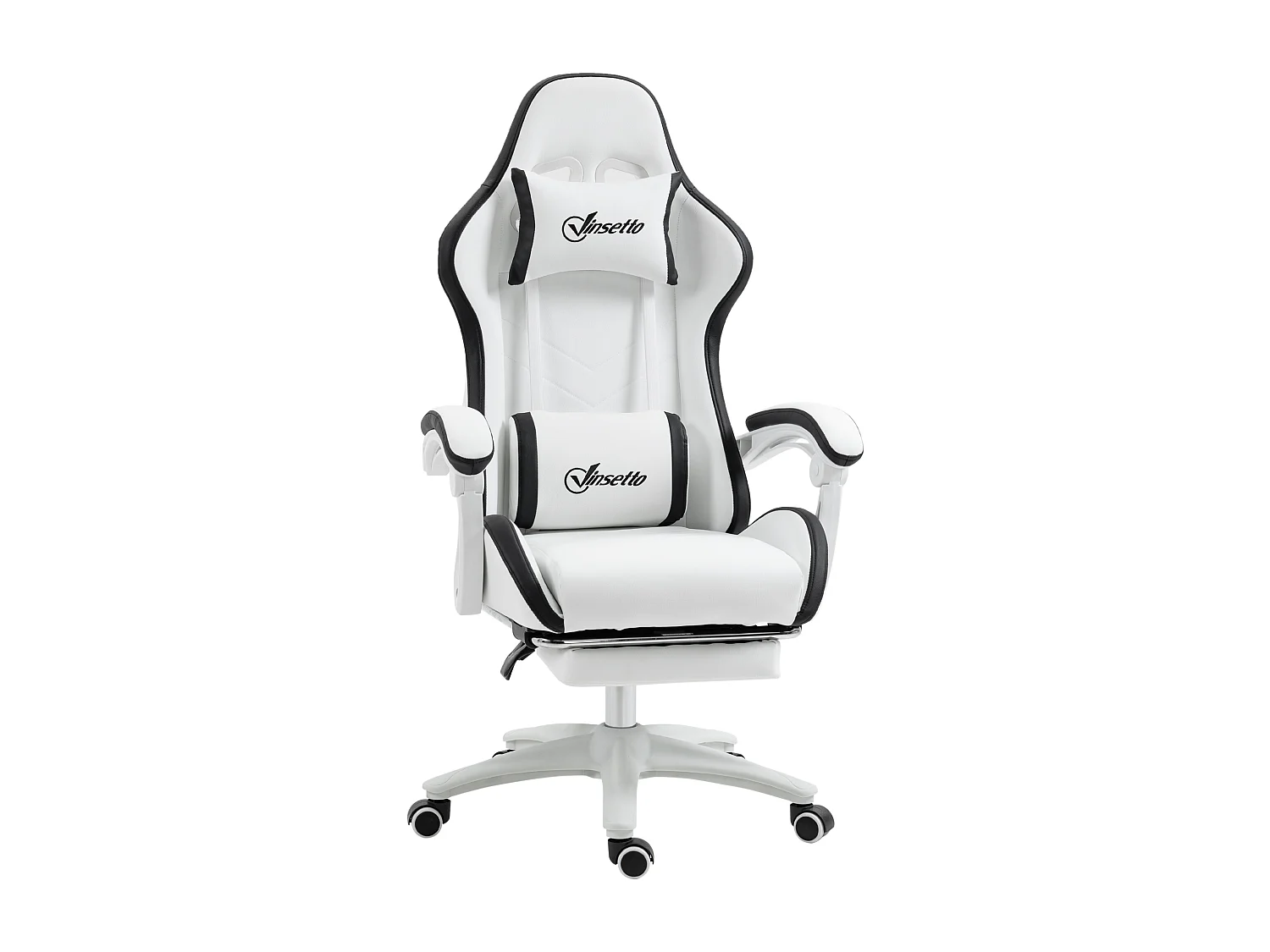 Chaise de bureau gaming - inclinable, pivotant, réglable - coussins lombaires têtière inclus - noir blanc