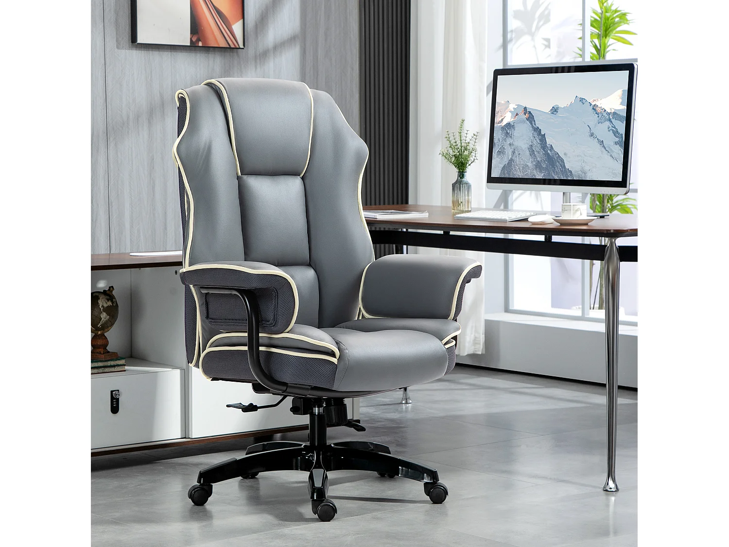 Fauteuil de bureau gamer ergonomique grand confort - 76L x 80l x 118-124H cm - gris