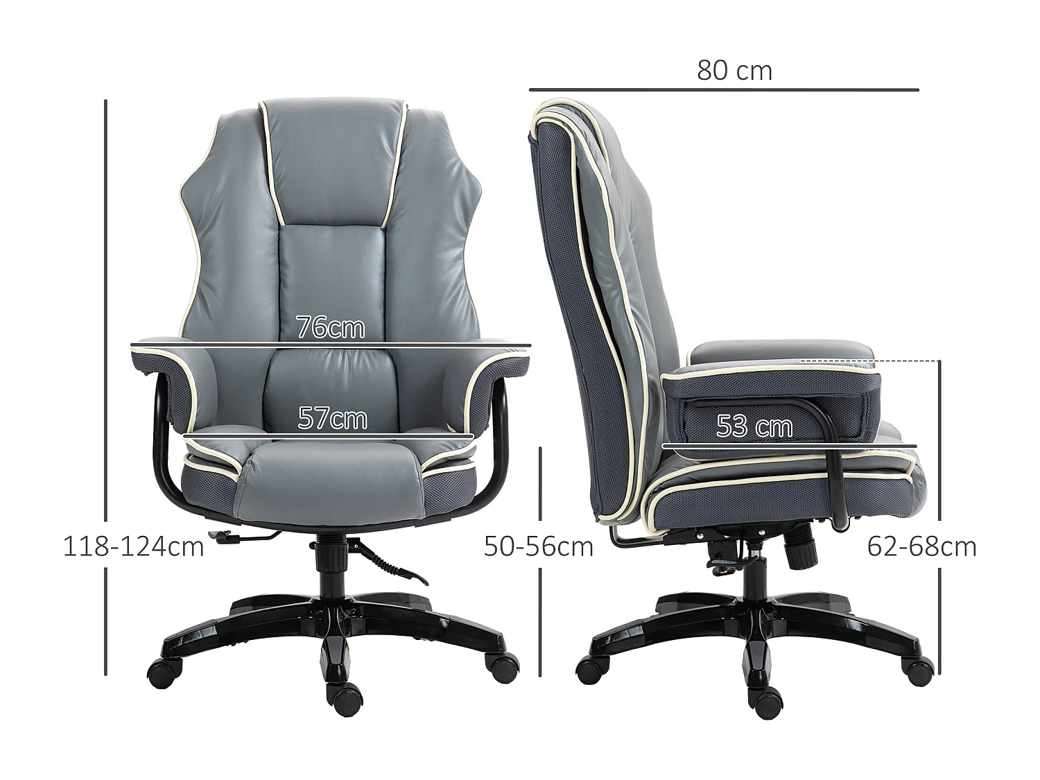 Fauteuil de bureau gamer ergonomique grand confort - 76L x 80l x 118-124H cm - gris