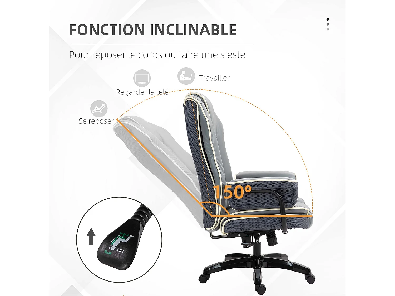 Fauteuil de bureau gamer ergonomique grand confort - 76L x 80l x 118-124H cm - gris