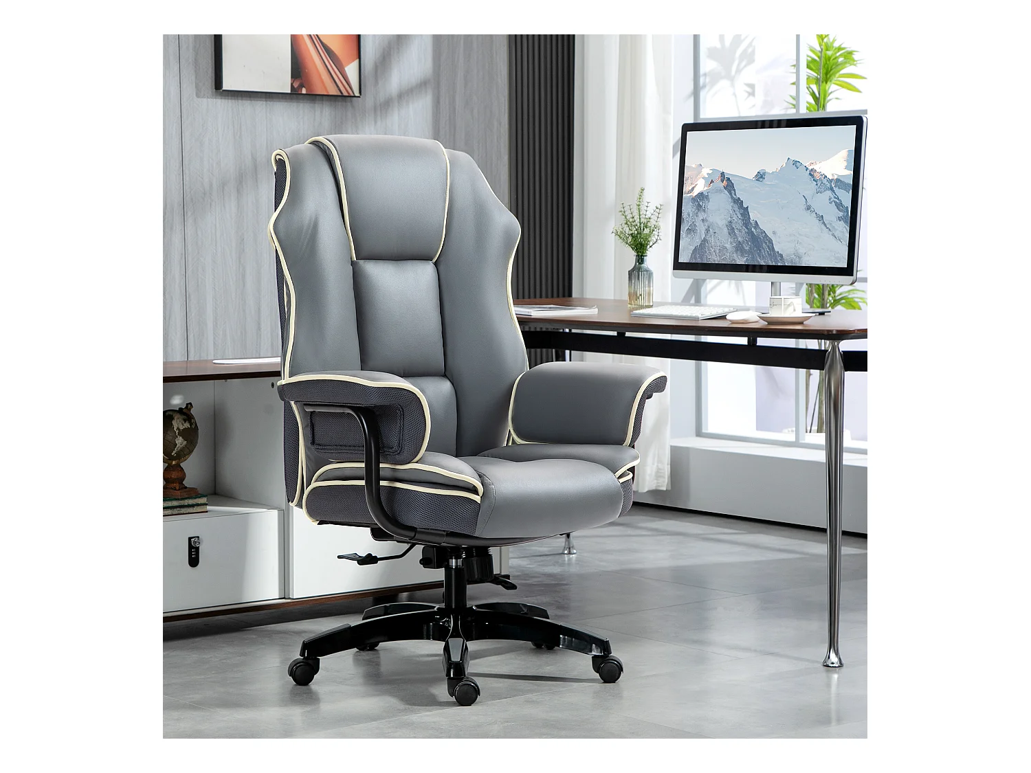 Fauteuil de bureau gamer ergonomique grand confort - 76L x 80l x 118-124H cm - gris