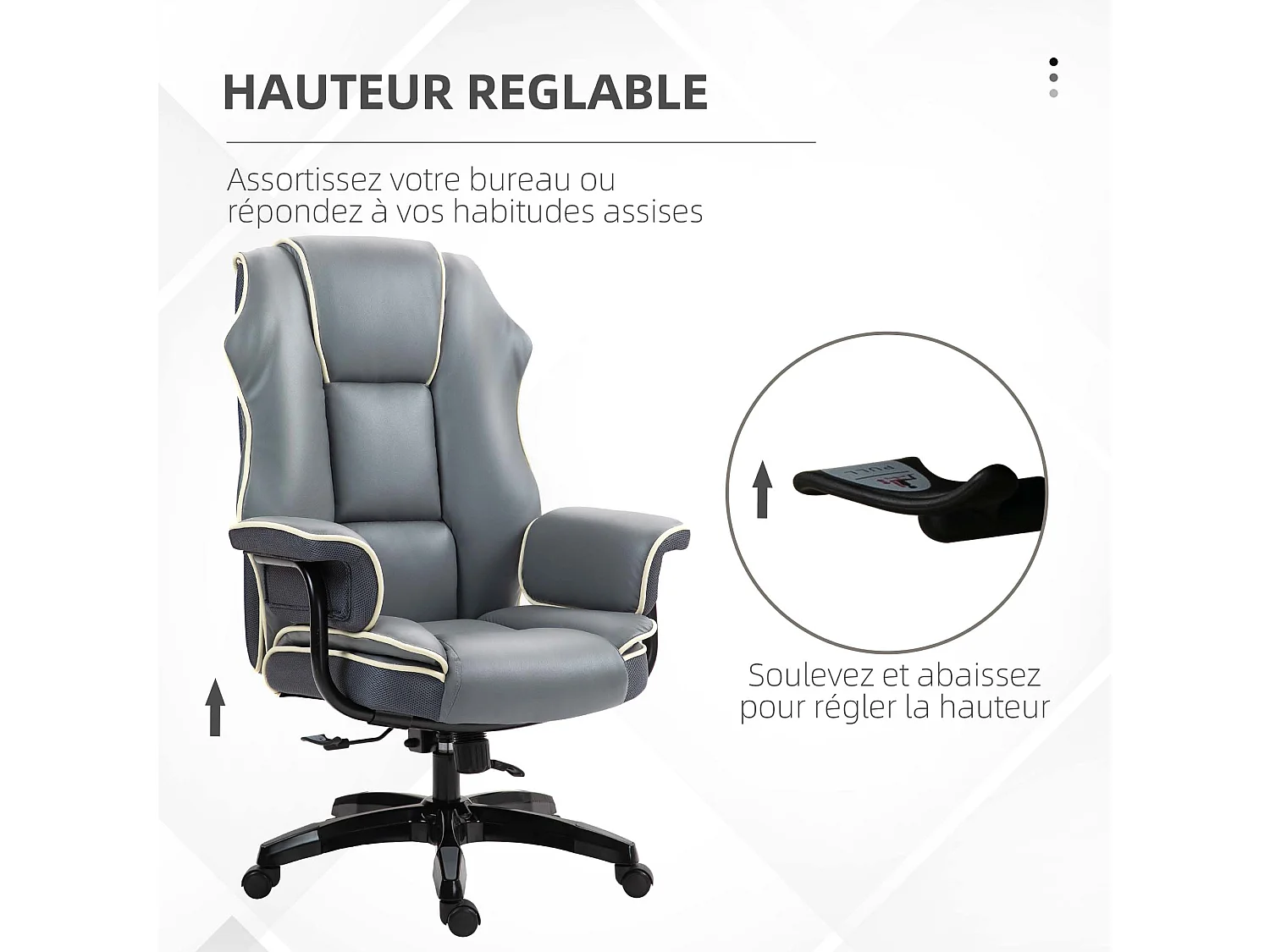 Fauteuil de bureau gamer ergonomique grand confort - 76L x 80l x 118-124H cm - gris
