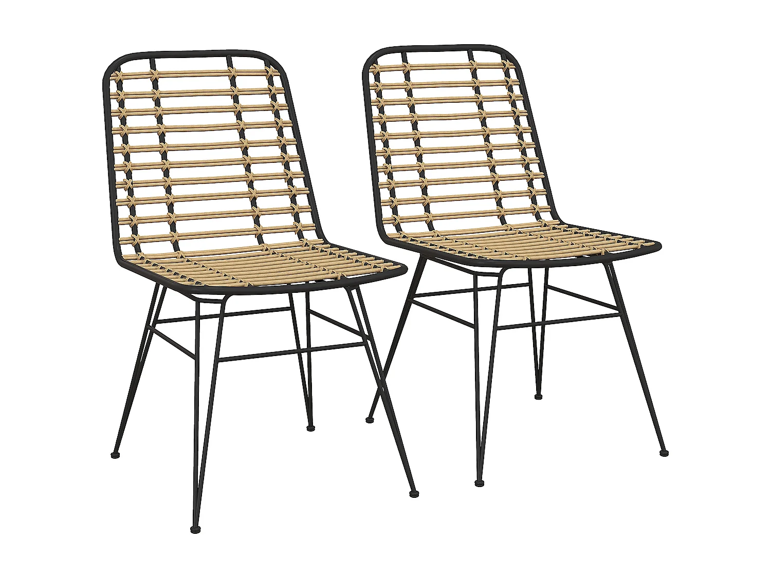 Lot de 2 chaises salle à manger style bohème piètement épingle acier noir résine tressée aspect rotin