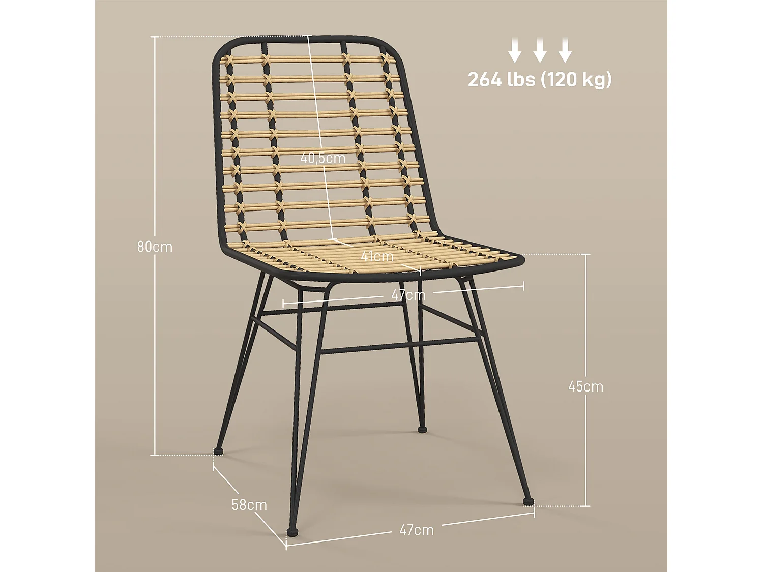 Lot de 2 chaises salle à manger style bohème piètement épingle acier noir résine tressée aspect rotin