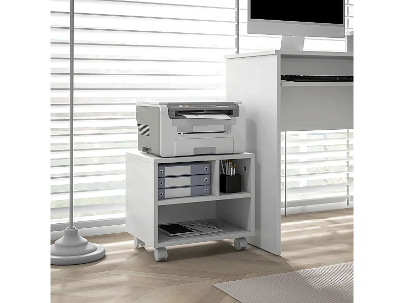 Support d'imprimante caisson de bureau 3 niches - dim. 40L x 30l x 36H cm - panneaux blanc