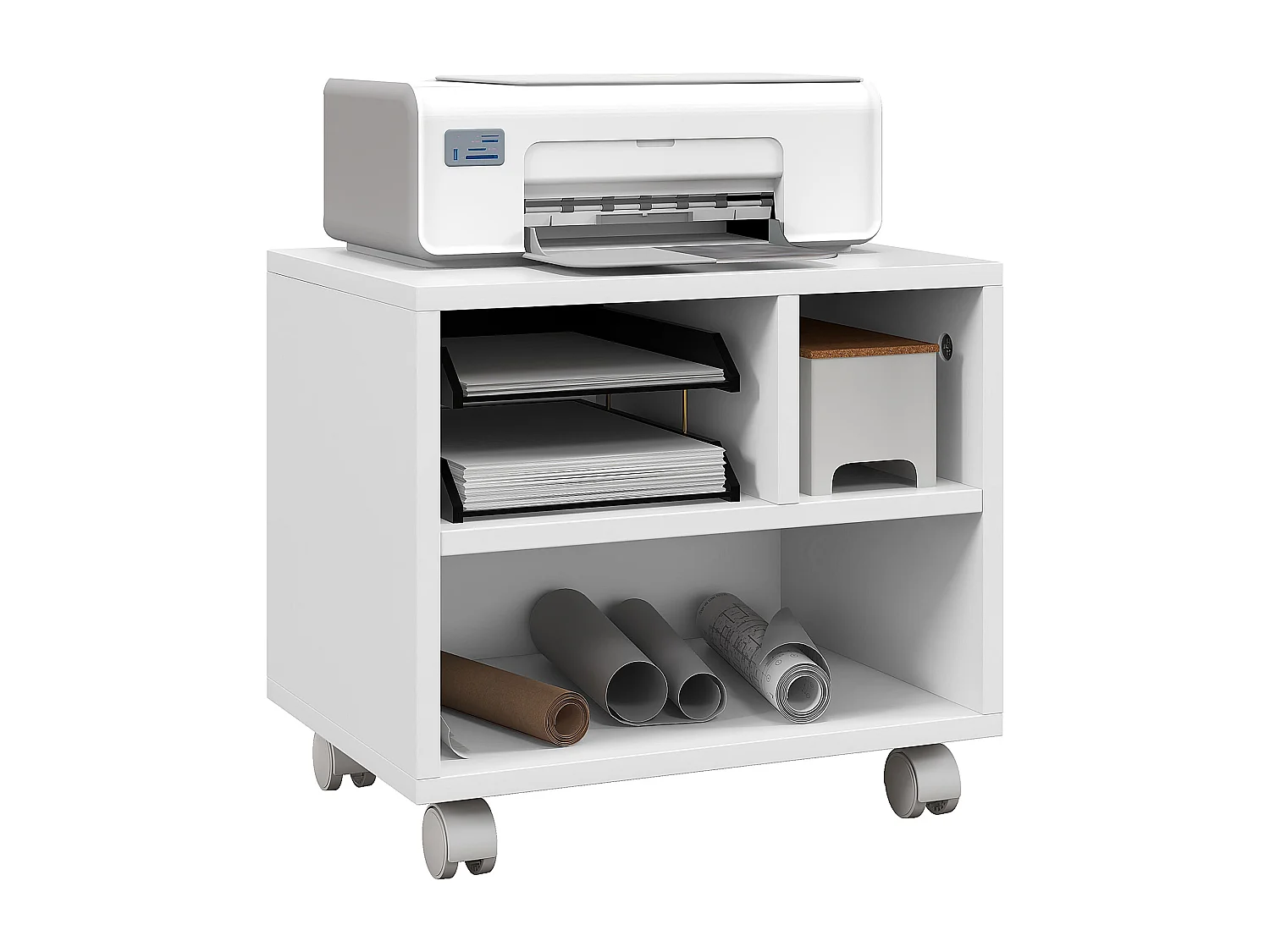 Support d'imprimante caisson de bureau 3 niches - dim. 40L x 30l x 36H cm - panneaux blanc