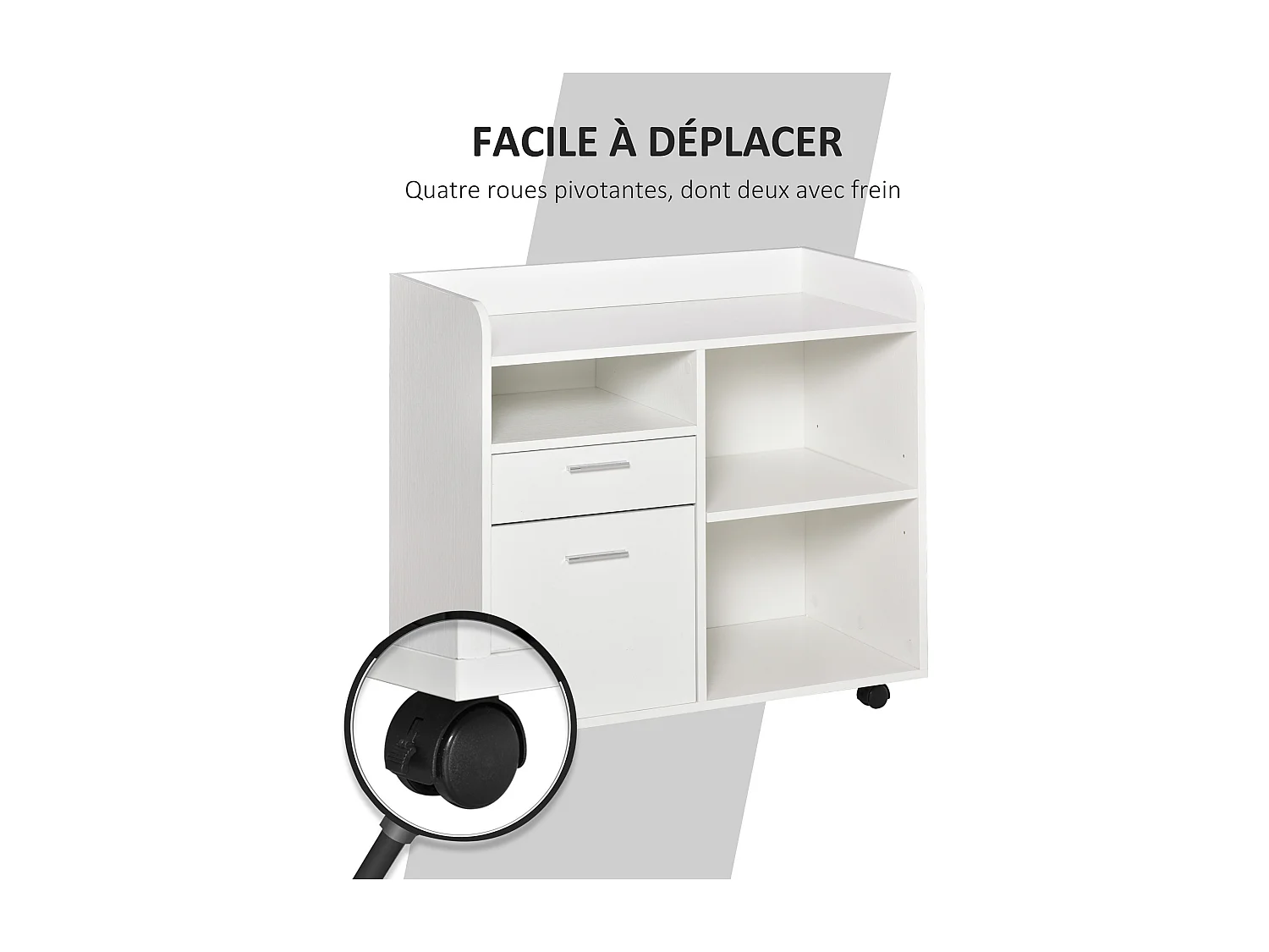 Support d'imprimante - caisson rangement - 3 niches, tiroir, trieur - panneaux blanc