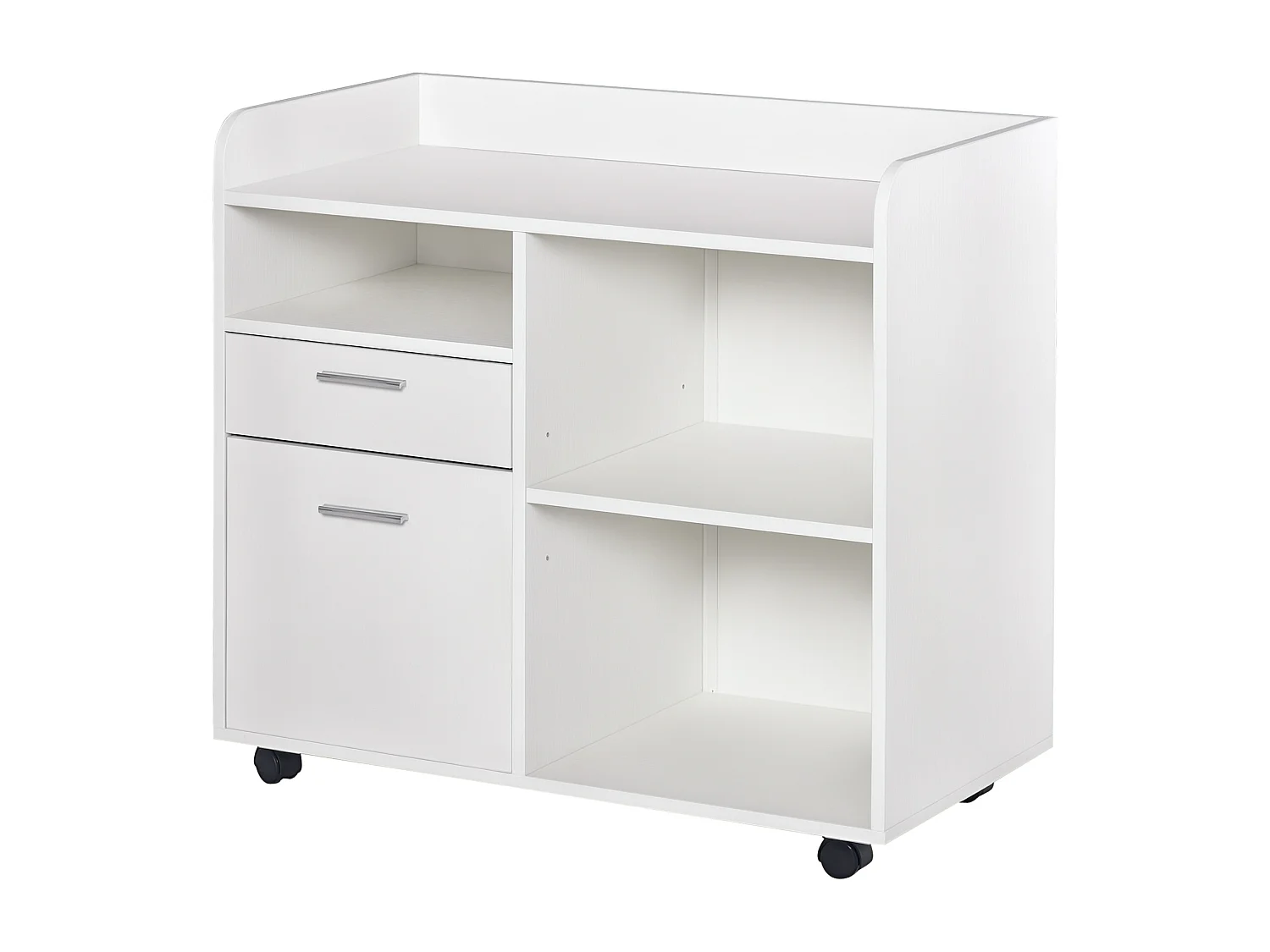 Support d'imprimante - caisson rangement - 3 niches, tiroir, trieur - panneaux blanc