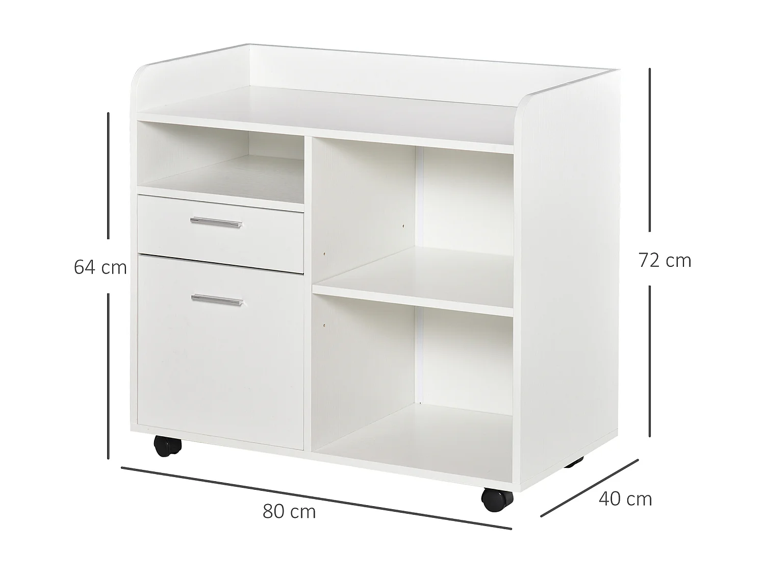 Support d'imprimante - caisson rangement - 3 niches, tiroir, trieur - panneaux blanc