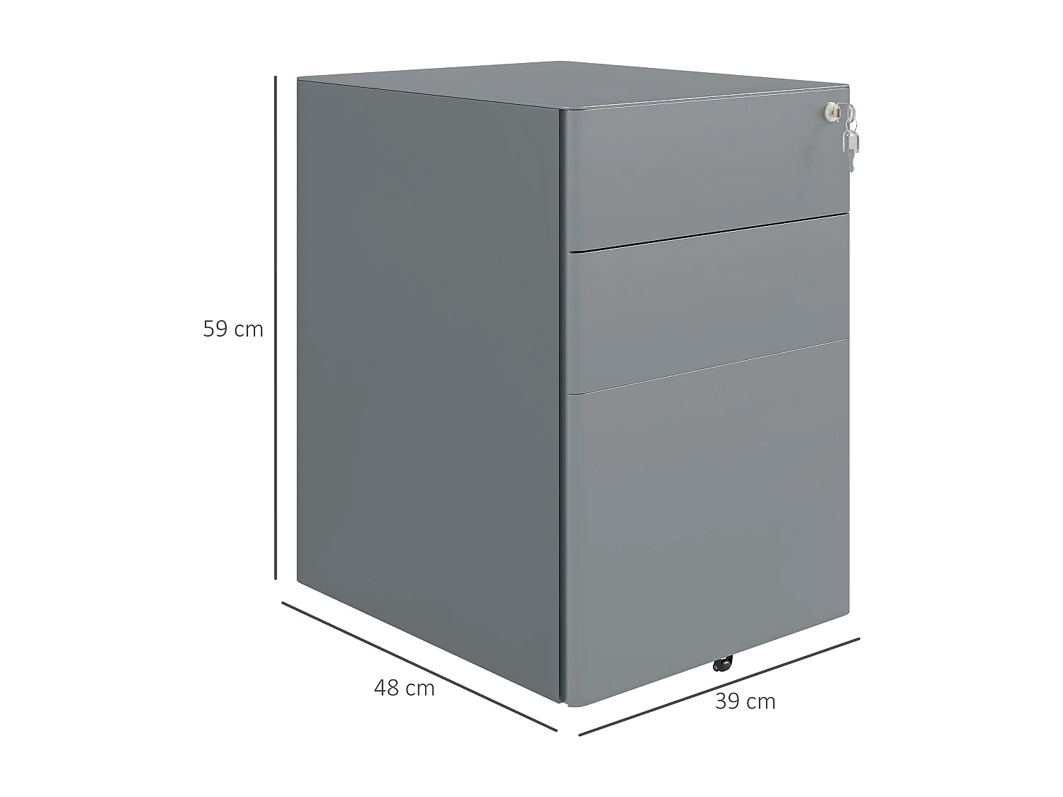 Caisson de bureau rangement bureau sur roulettes 3 tiroirs coulissants verrouillables trieur à dossiers dim. 39L x 48I x 59H cm acier gris