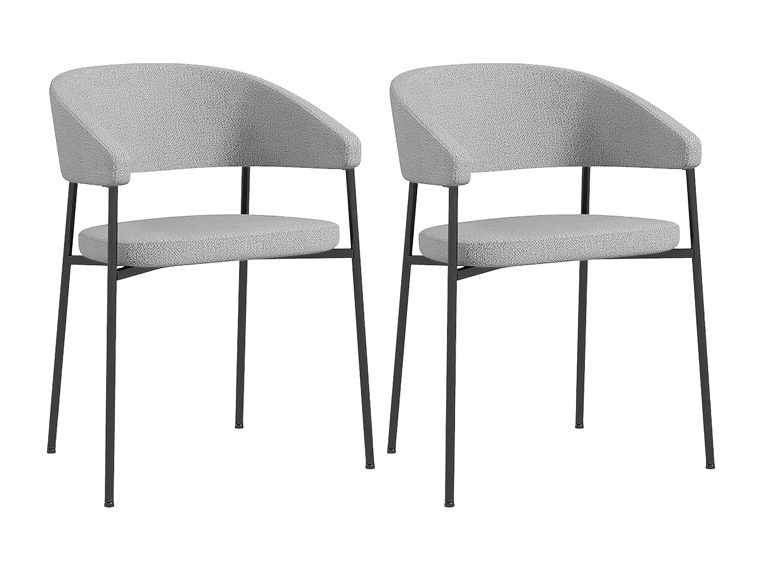 Lot de 2 chaises de salle à manger piètement acier tissu aspect lin gris clair