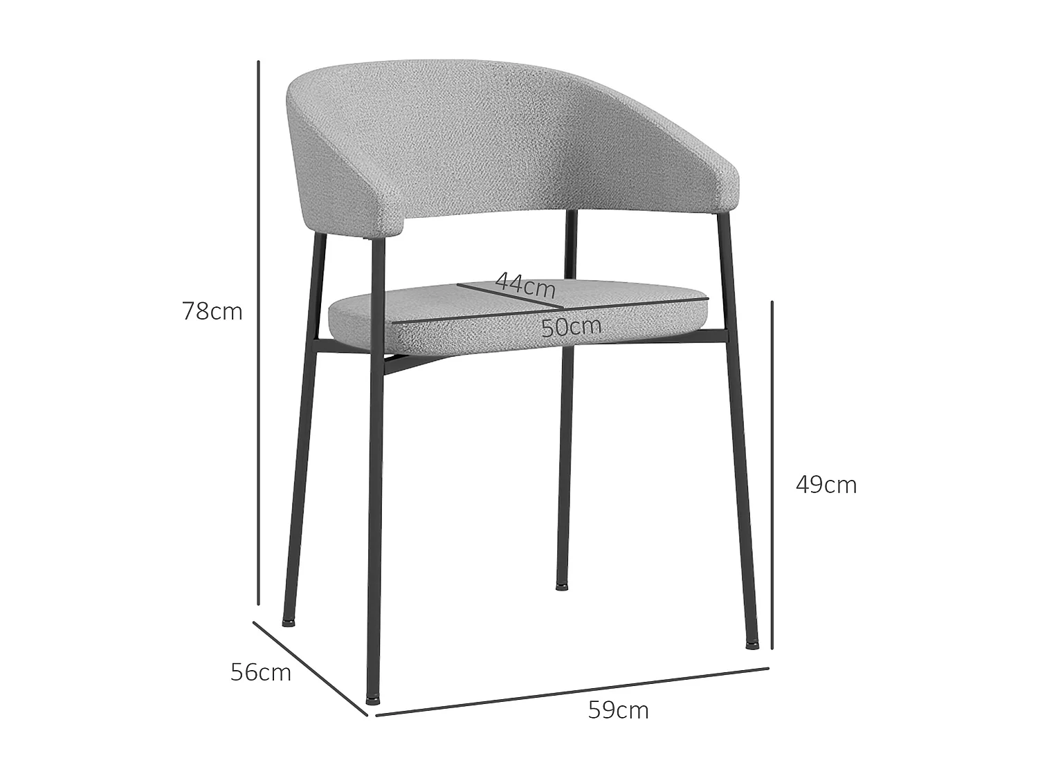 Lot de 2 chaises de salle à manger piètement acier tissu aspect lin gris clair