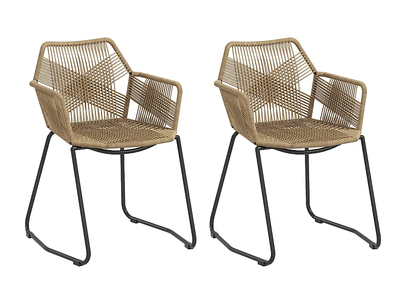 Lot de 2 chaises salle à manger design piètement acier noir résine filaire aspect rotin