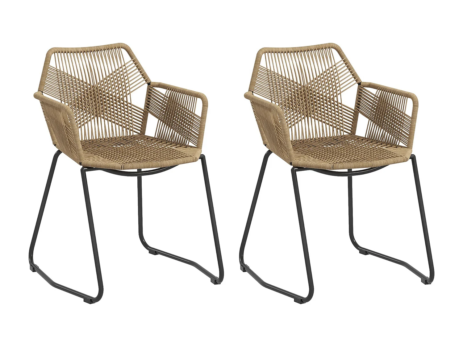 Lot de 2 chaises salle à manger design piètement acier noir résine filaire aspect rotin