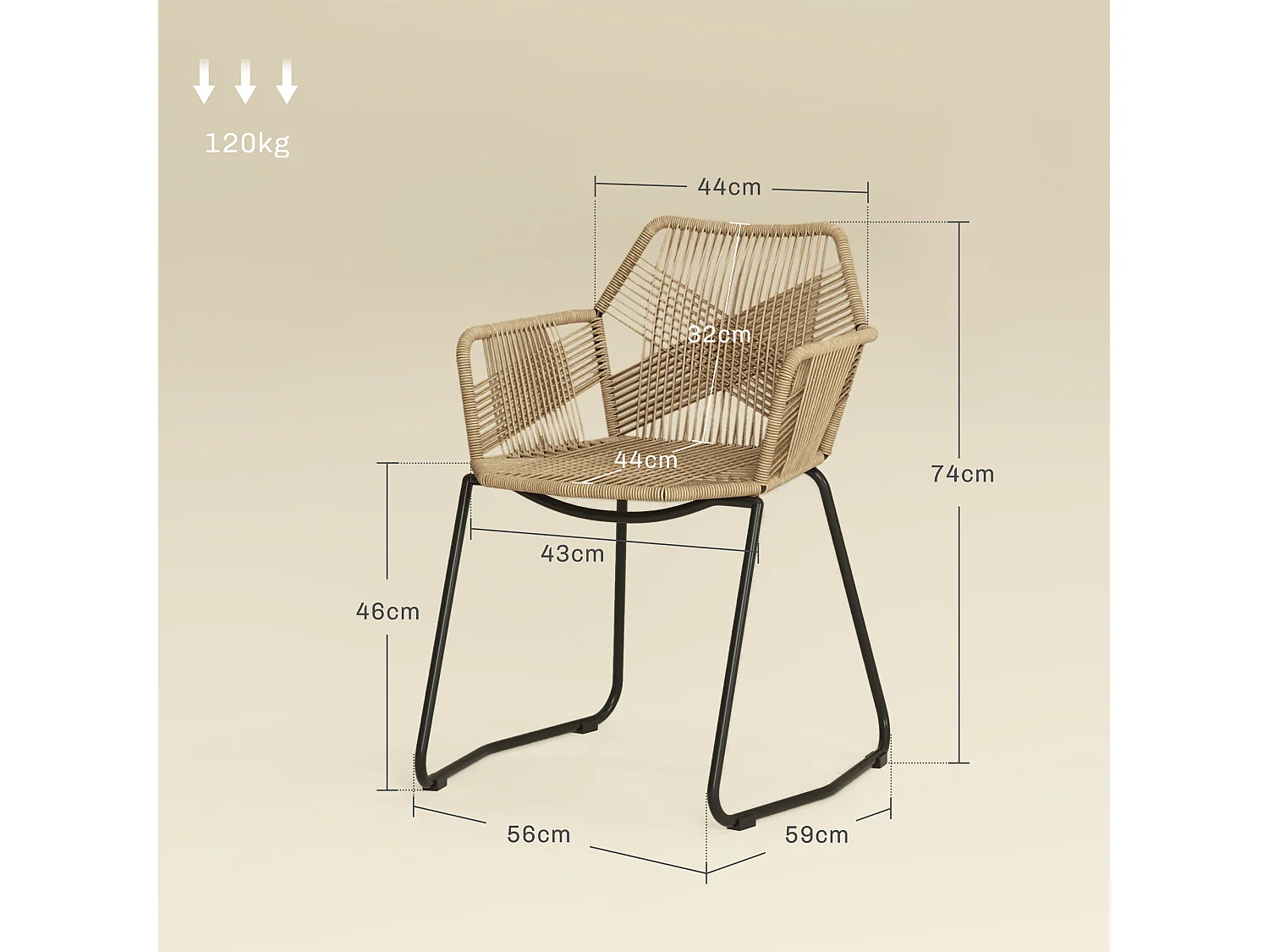 Lot de 2 chaises salle à manger design piètement acier noir résine filaire aspect rotin