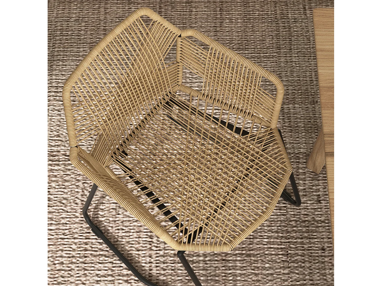 Lot de 2 chaises salle à manger design piètement acier noir résine filaire aspect rotin