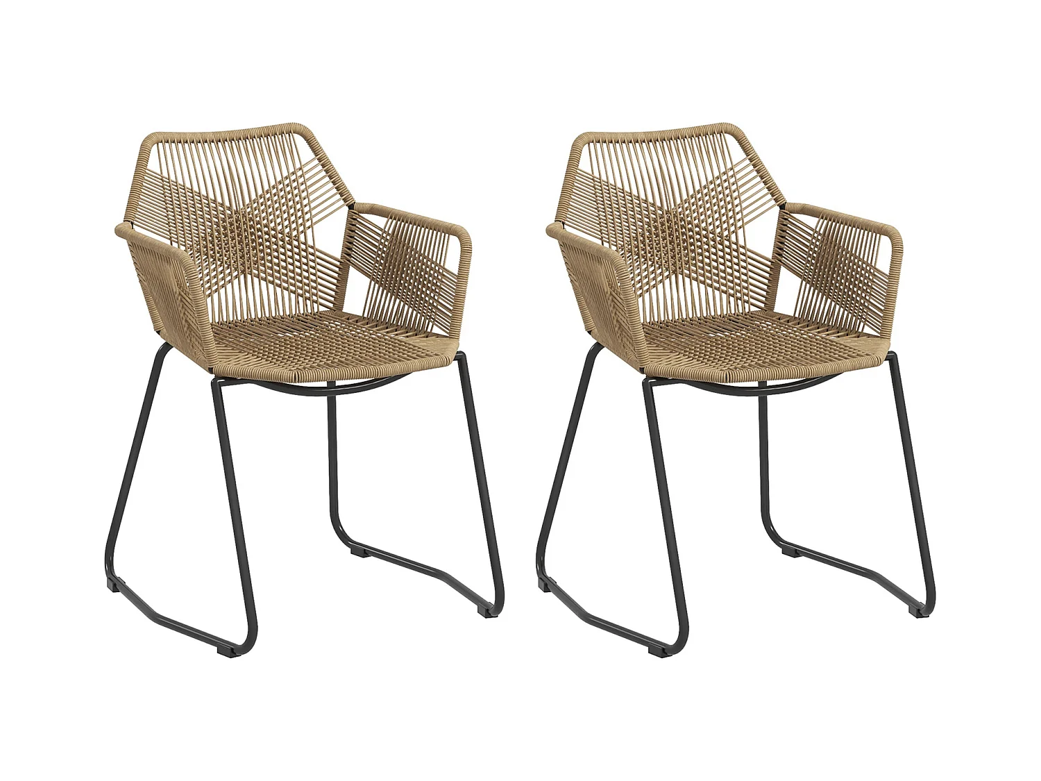 Lot de 2 chaises salle à manger design piètement acier noir résine filaire aspect rotin