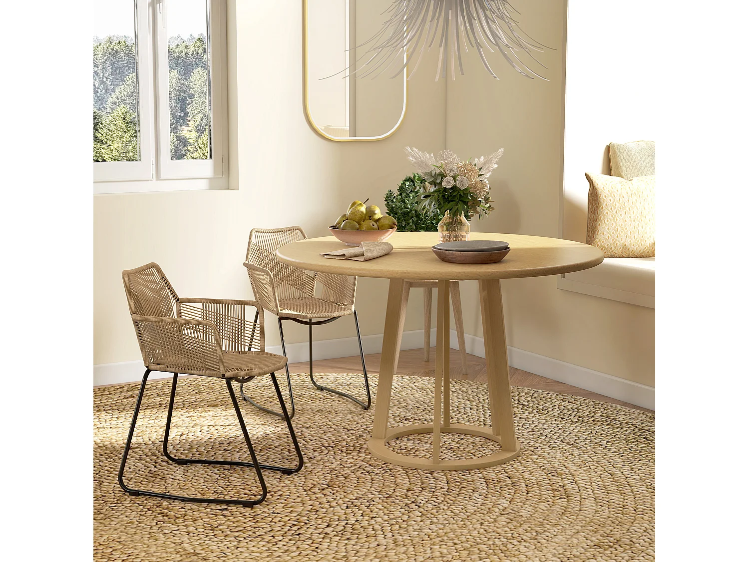 Lot de 2 chaises salle à manger design piètement acier noir résine filaire aspect rotin