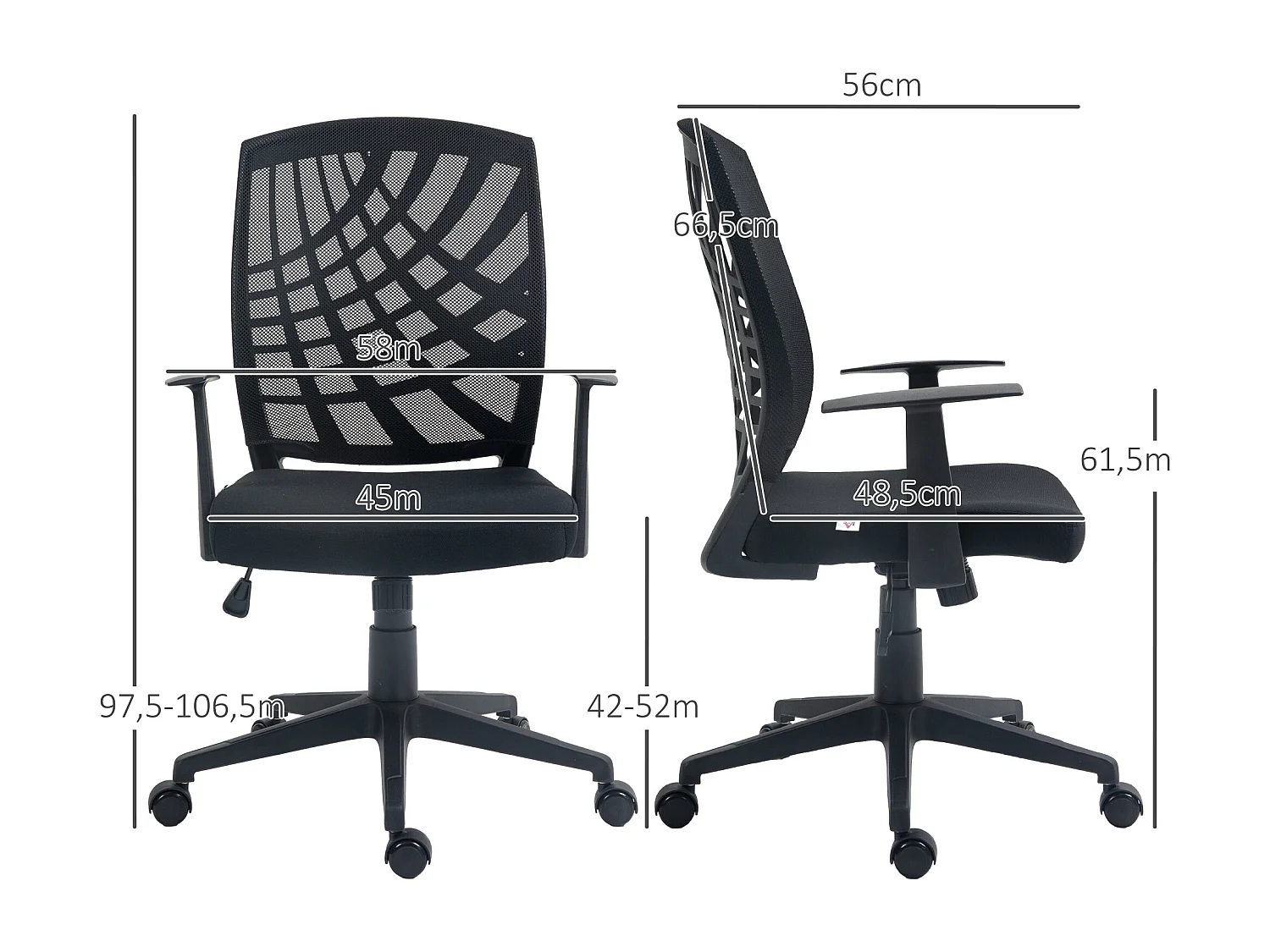 Chaise de bureau design ergonomique réglable accoudoirs maille noir