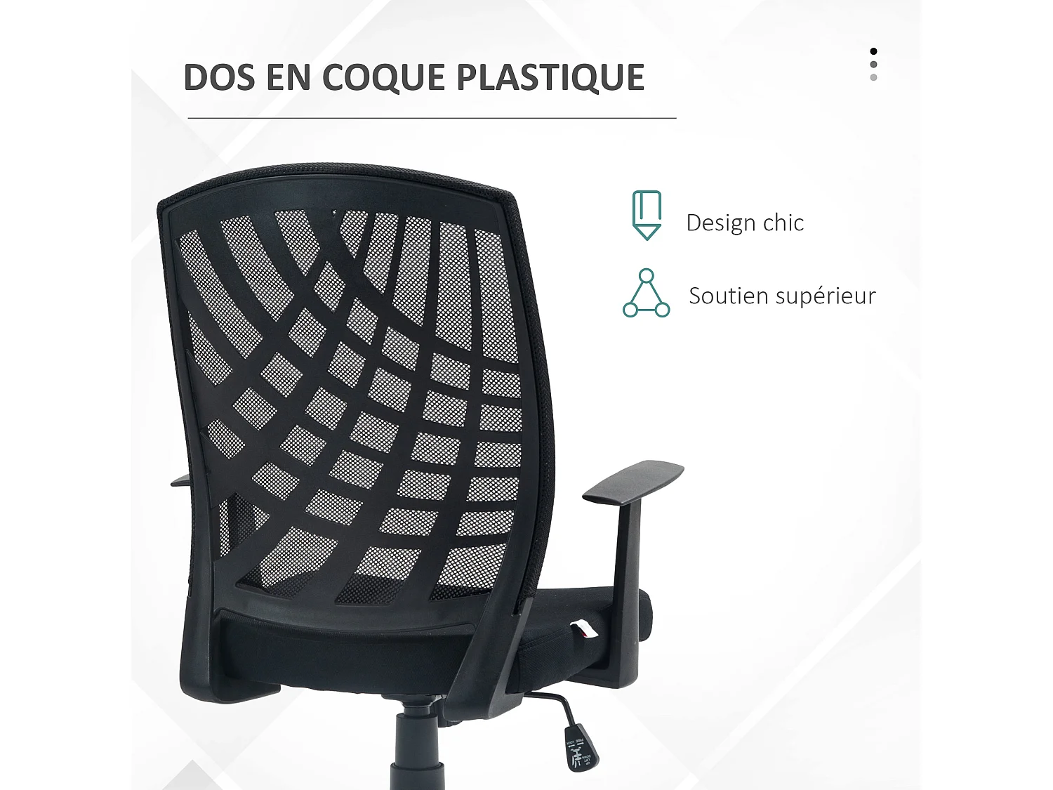Chaise de bureau design ergonomique réglable accoudoirs maille noir