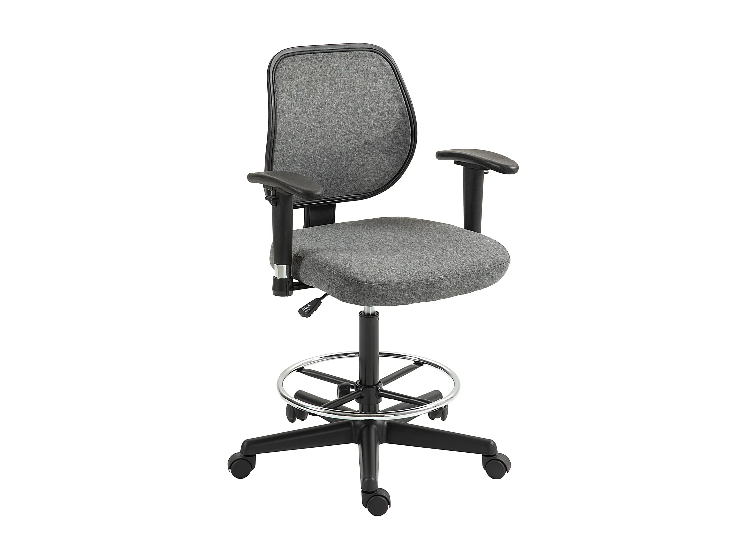 Chaise de bureau assise haute réglable accoudoirs réglables pivotante 360° tissu gris chiné