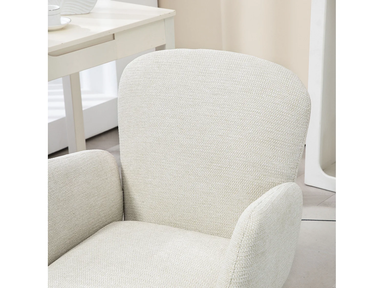 Chaise de bureau design ergonomique réglable pivotante piètement chromé aspect lin écru