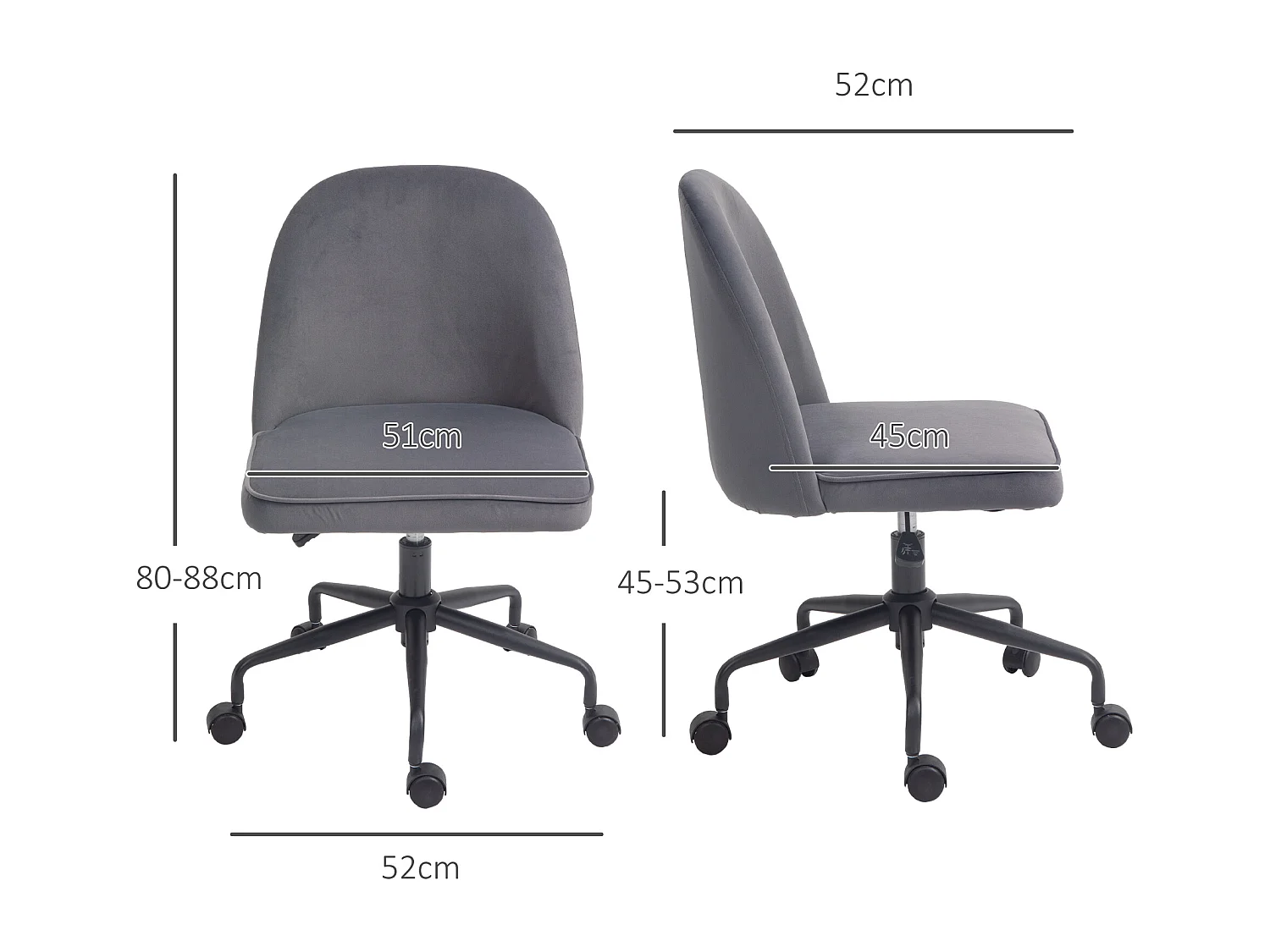 Chaise de bureau design réglable fonction bascule verrouillable aspect velours gris