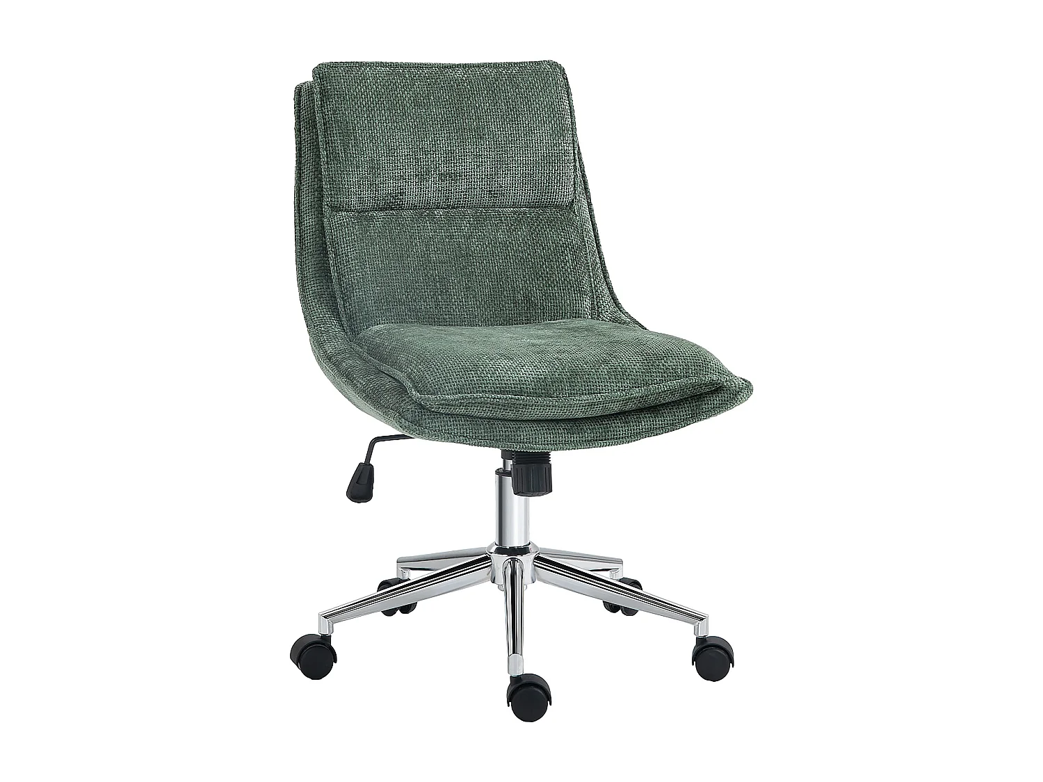 Chaise de bureau réglable pivotante piètement chromé tissu aspect lin vert