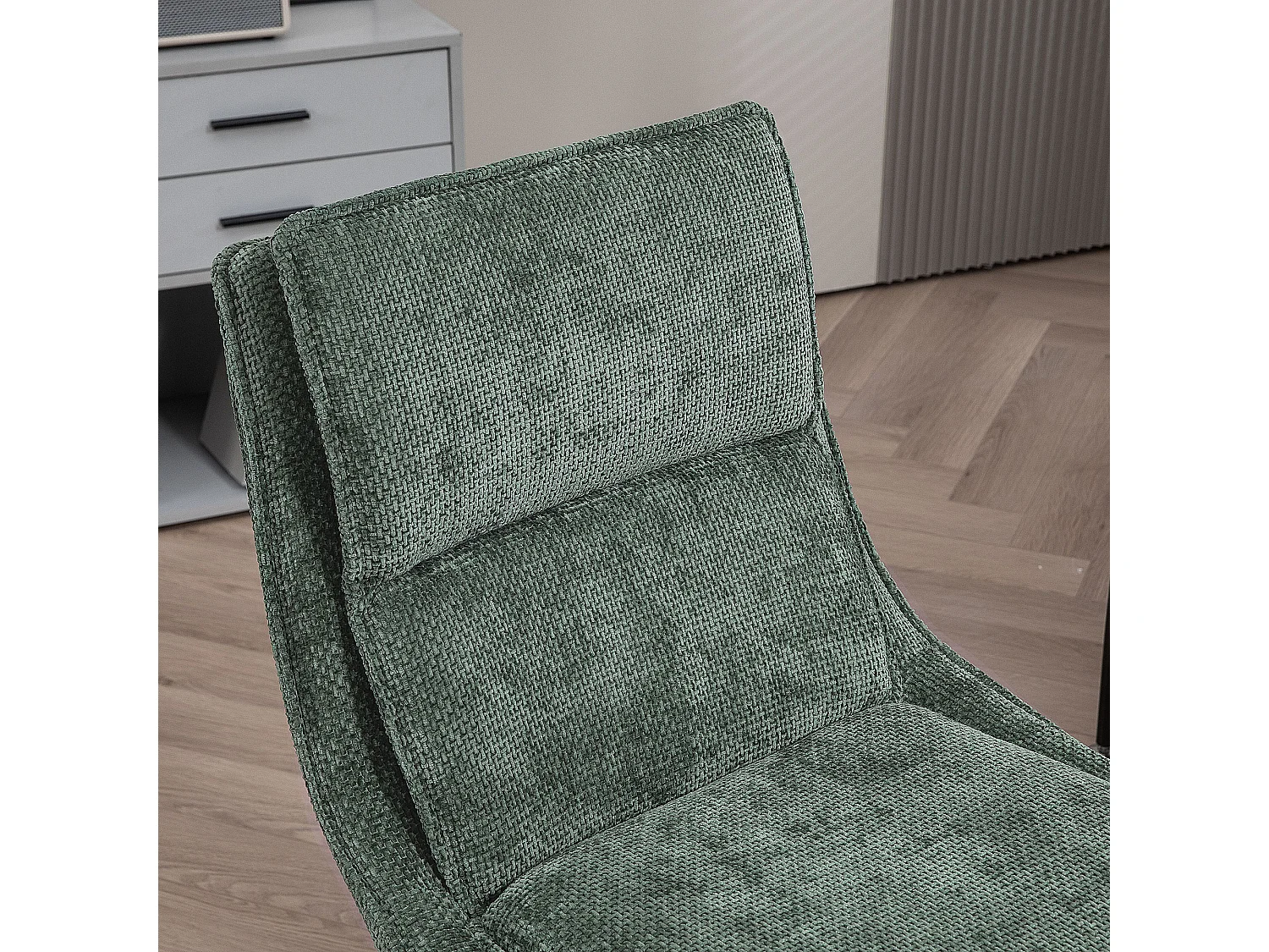 Chaise de bureau réglable pivotante piètement chromé tissu aspect lin vert