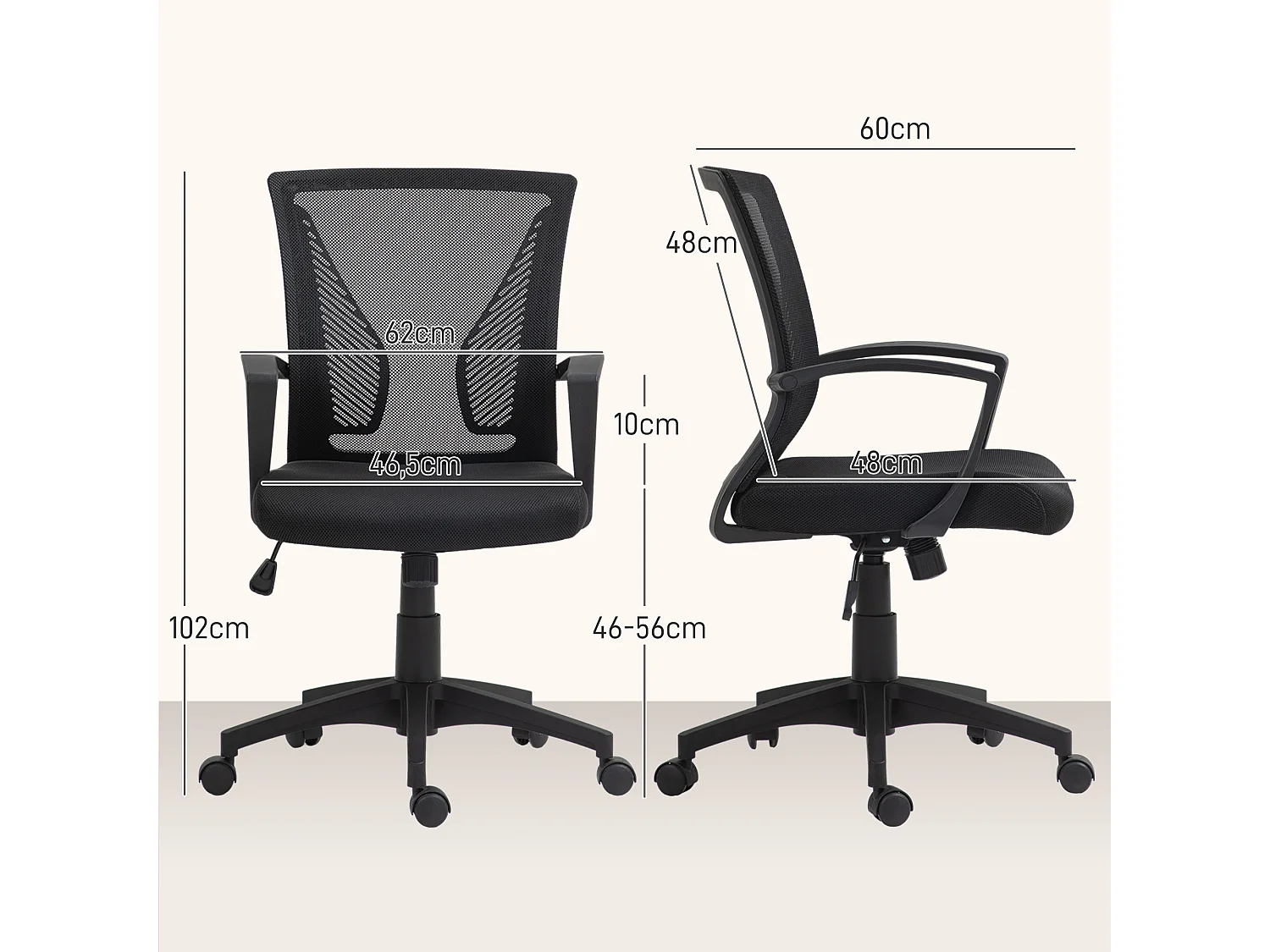 Chaise de bureau ergonomique - soutien lombaire intégré, fonction bascule verrouillable - polyester maille noir