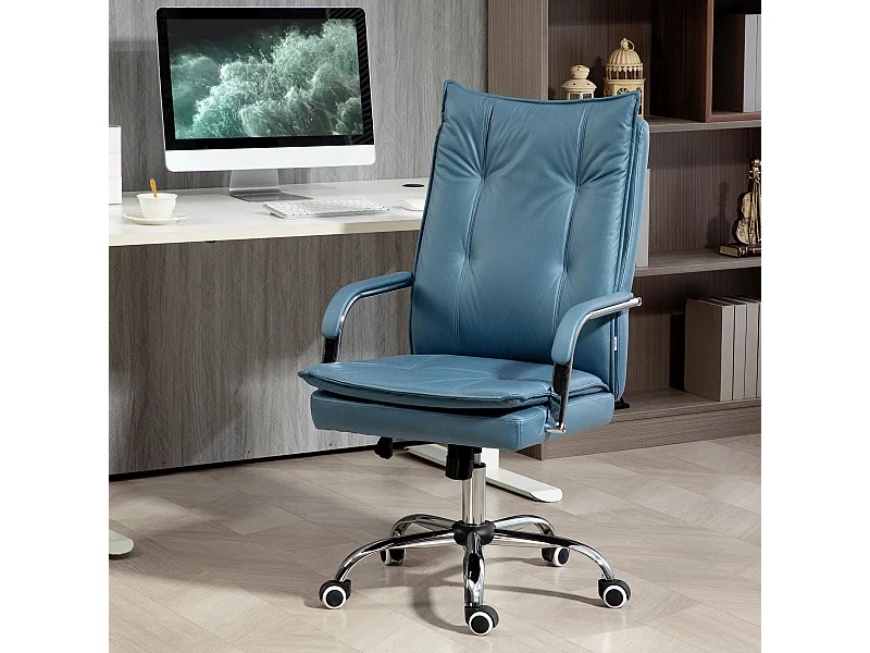 Chaise de bureau manager ergonomique design contemporain métal chromé tissu technique bleu